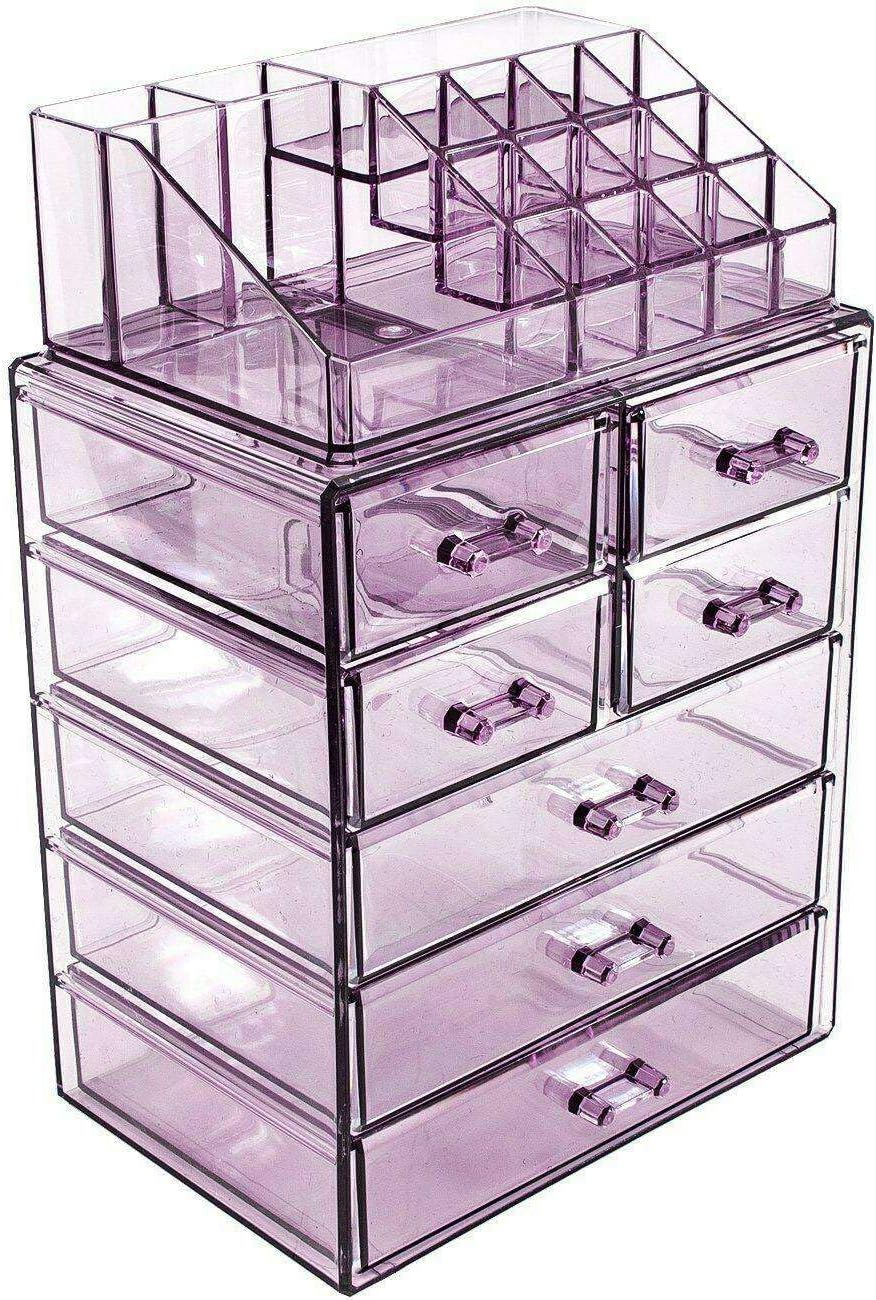 LKOP Acrylic Makeup Organizer Storage Box W/ 7 Clear Drawers for Jewelry & Cosmetics Purple Cosmetic-display-cases Makeup organizer Bathroom organizer Makeup bag Storage cabinet Bathroom storage