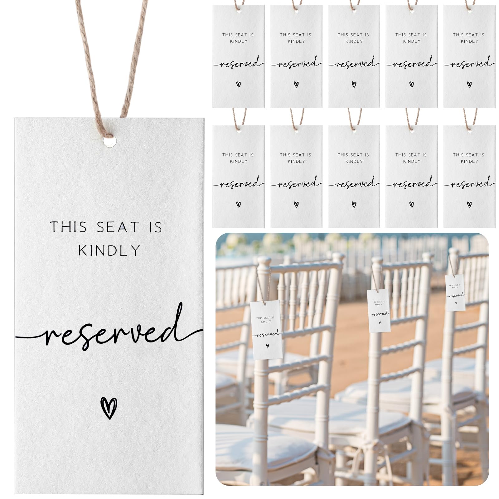 Watersay 36 Pcs Reserved Seating Chair Signs for Wedding Ceremony Reserved Seat Sign Hanging for Important Events Church Pews Chair and Restaurant