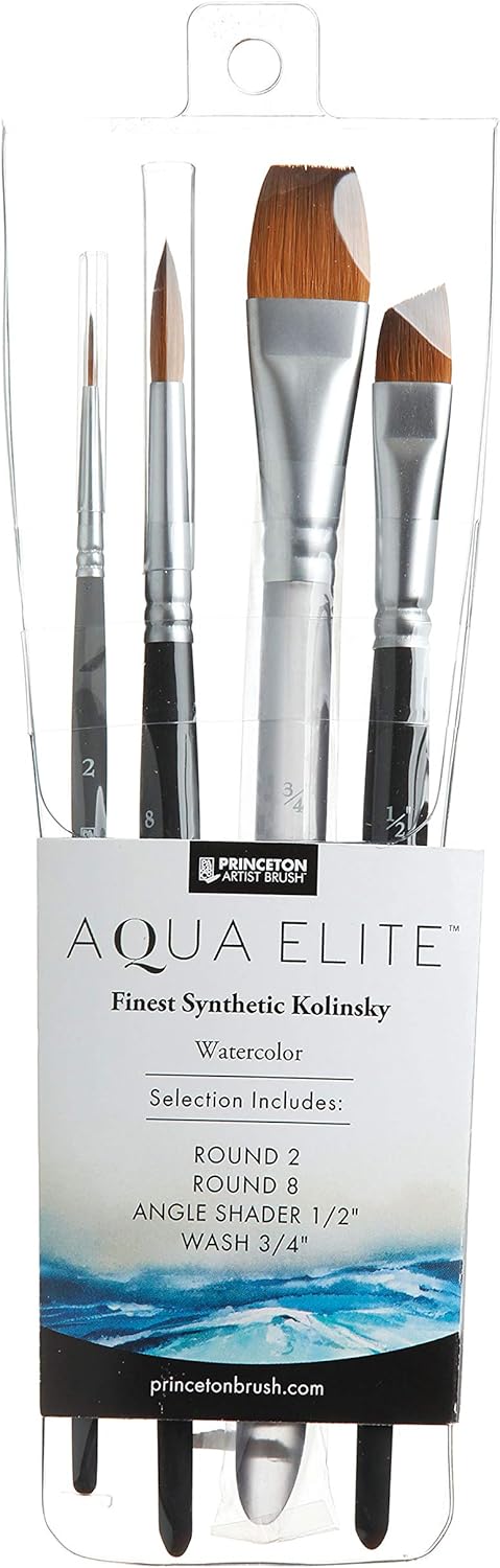 Princeton Aqua Elite, Series 4850, Synthetic Kolinsky Watercolor Paint Brush, 4 Piece Set