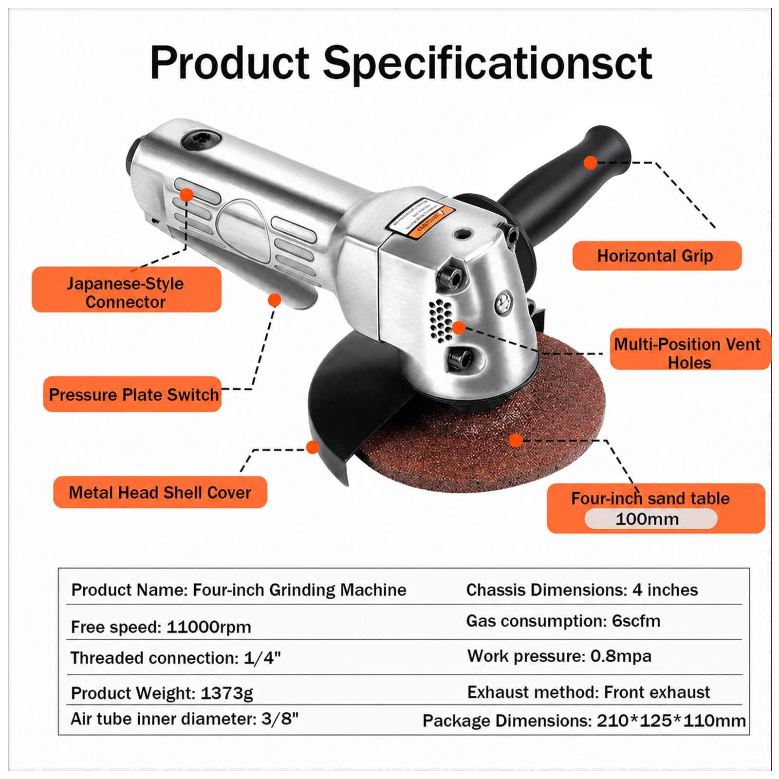 Winkelschleifer, 4-Zoll-Luft-Winkelschleifer Sander Cut Off Polisher 11000 U/min Pneumatisches Schleifwerkzeug 1/4-Zoll-Gewinde