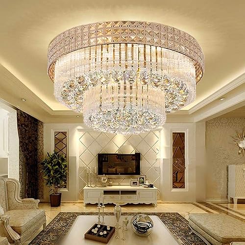 Miniatura 1 de Moderno candelabro de cristal K9 de montaje empotrado, lámpara colgante para sala de estar, bar, tienda (diámetro de 23.6 pulgadas)