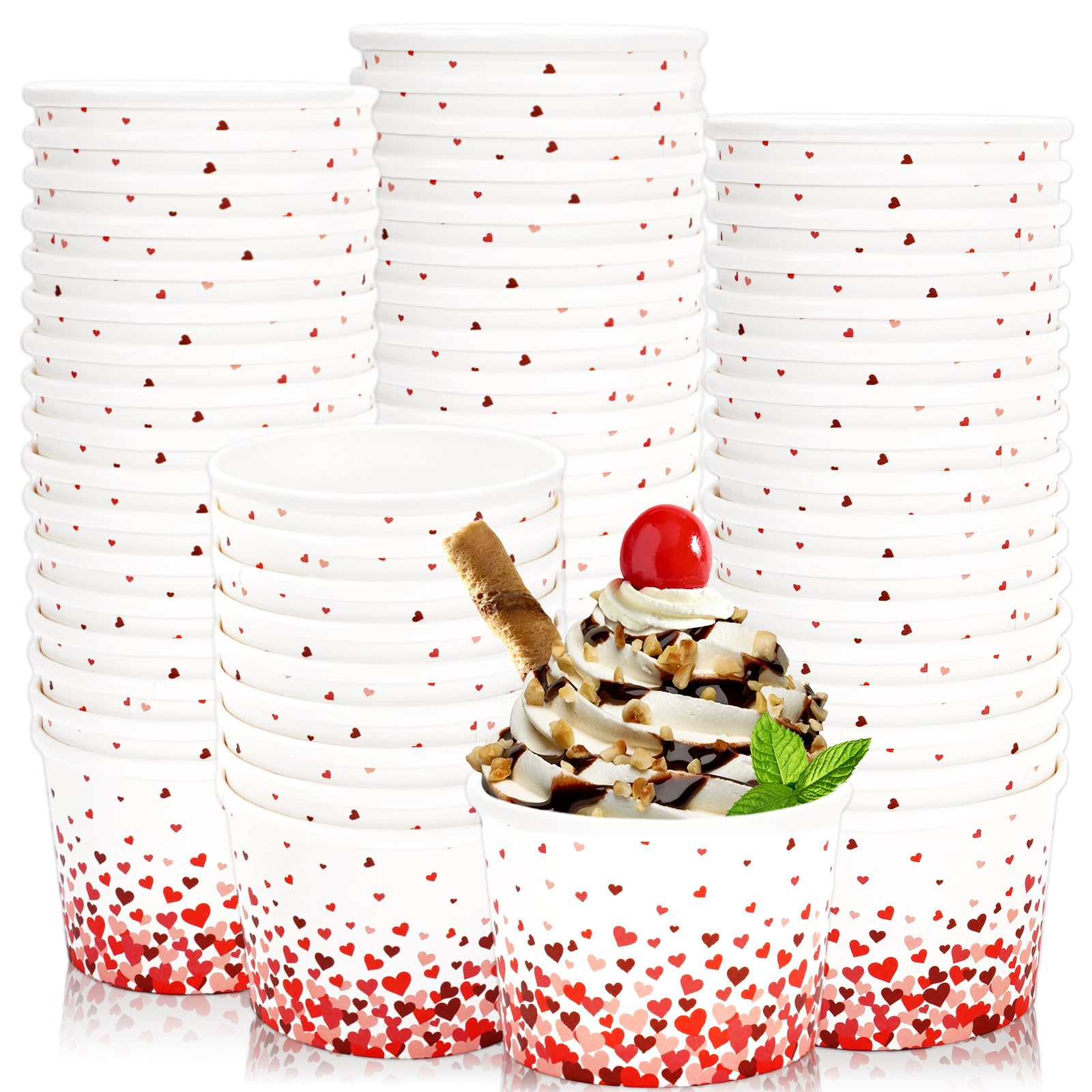 Gobelets jetables en papier pour la Saint-Valentin pot à glace et friandises rose rouge