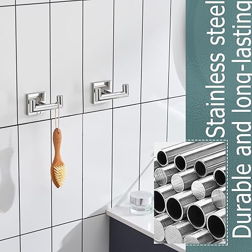 Miniatura 10 de KOKOSIRI Gancho para bata de baño, doble toalla, color negro mate para baño, cocina, montaje en pared, paquete de 2 unidades, acero inoxidable