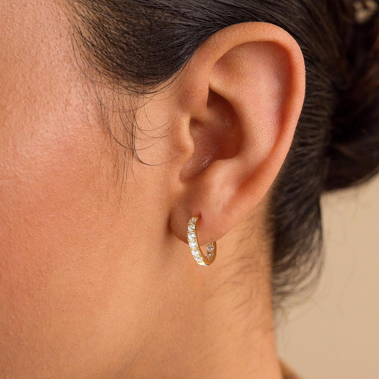 Yellow Gold Plated/925 Sterling Silver Sparkle Cubic Zirconia Hoop Earrings for Women fit Sensitive Ears 14mm/20mm/26mm Huggie/Medium/Large Hoops(with Gift Box) - Image 5