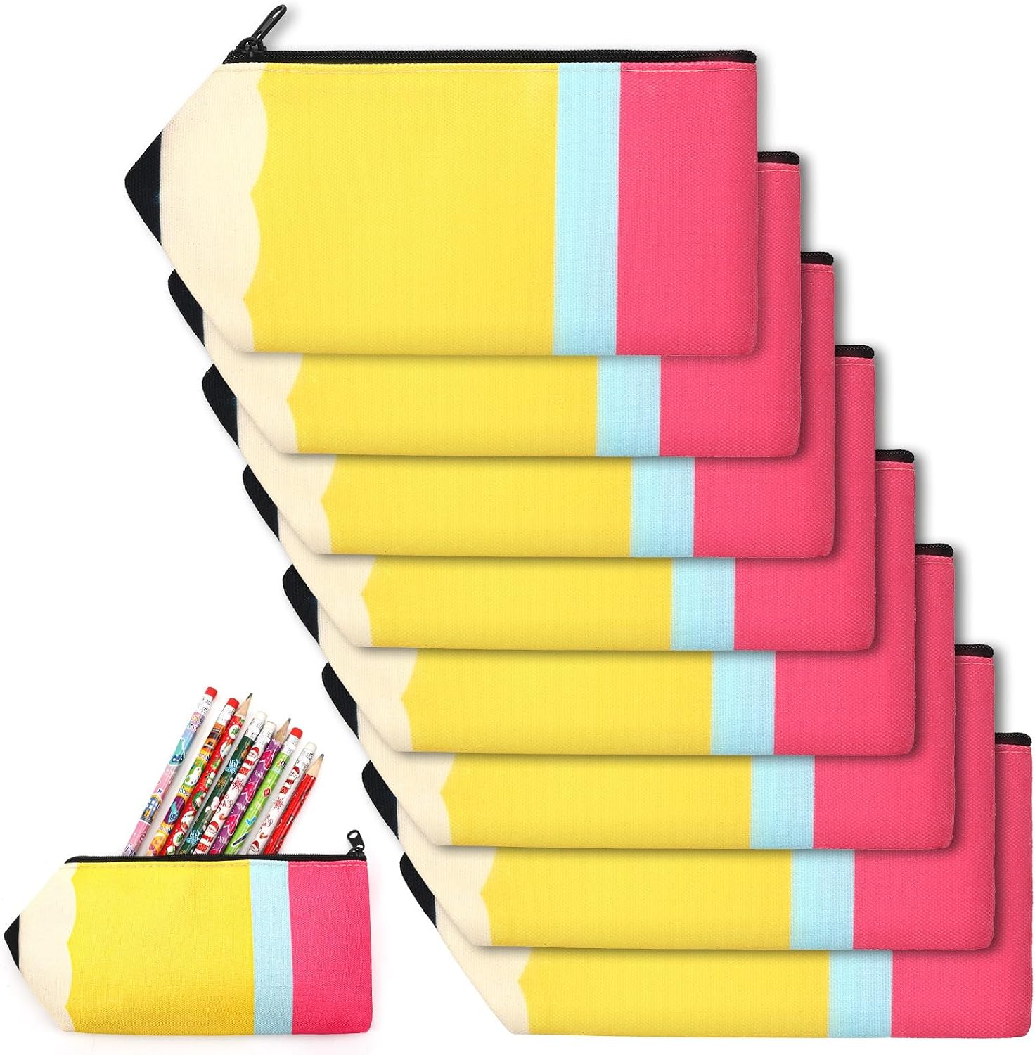 JANYUN 8 Pack Pencil Pouch Case, Teacher Appreciation Gifts Bulk Pen Pouch Bag Crayon Shape Bag Pencil Box Organizer Teachers Stationery Classroom School Supplies
