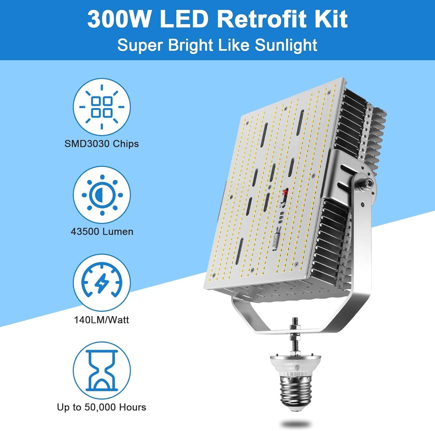 12 Pack 300W Shoebox LED Retrofit Kit, AC100-277V (1200W MH/HPS/HID Equivalent) 43,500LM Retrofit Lights, 5000K Daylight E39 Mogul Screw Base for Parking Lot Tennis Court, ETL DLC Listed