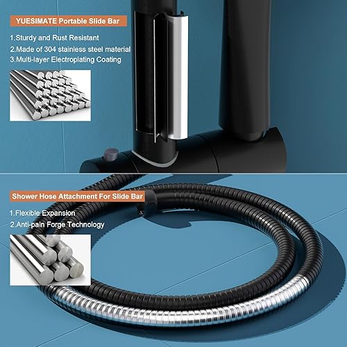 Miniatura 4 de Juego de regadera de mano de 5 pulverizaciones con barra deslizante de 28.35 pulgadas, acero inoxidable, barra deslizante de ducha negra mate con