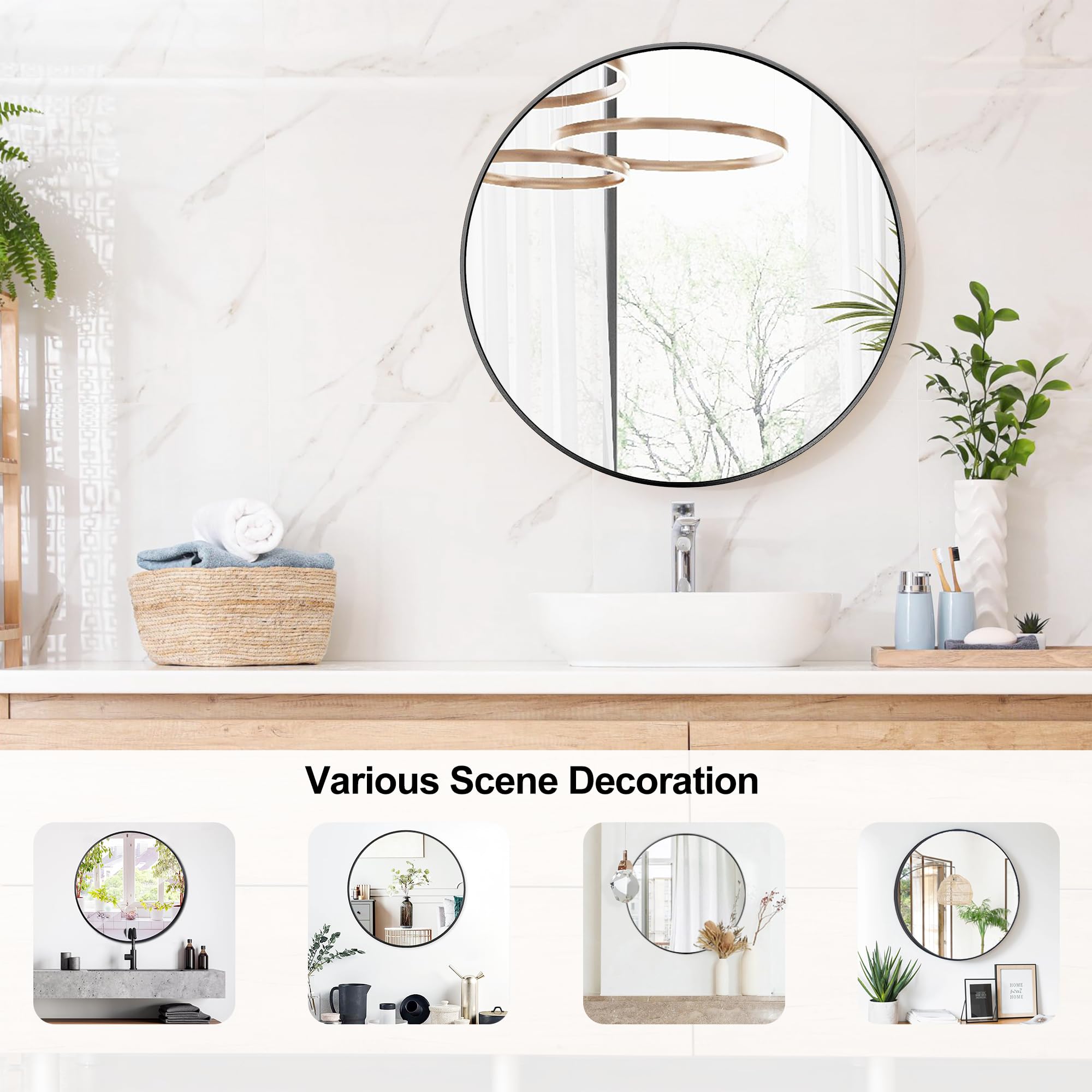Heymirro Round Bathroom Mirror Wall Mirrors With Aluminum Alloy