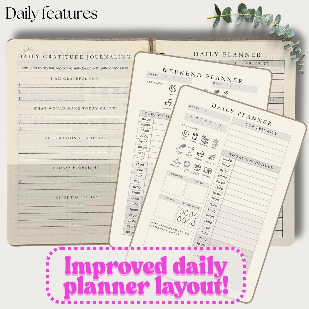 Neurodivergent ADHD Planner for Adults - Undated 90 Day Focus & Inspiration System | Daily Mental Health Planner with Medication Tracker & Brain Dump Tools | Premium Linen Cover - Image 4