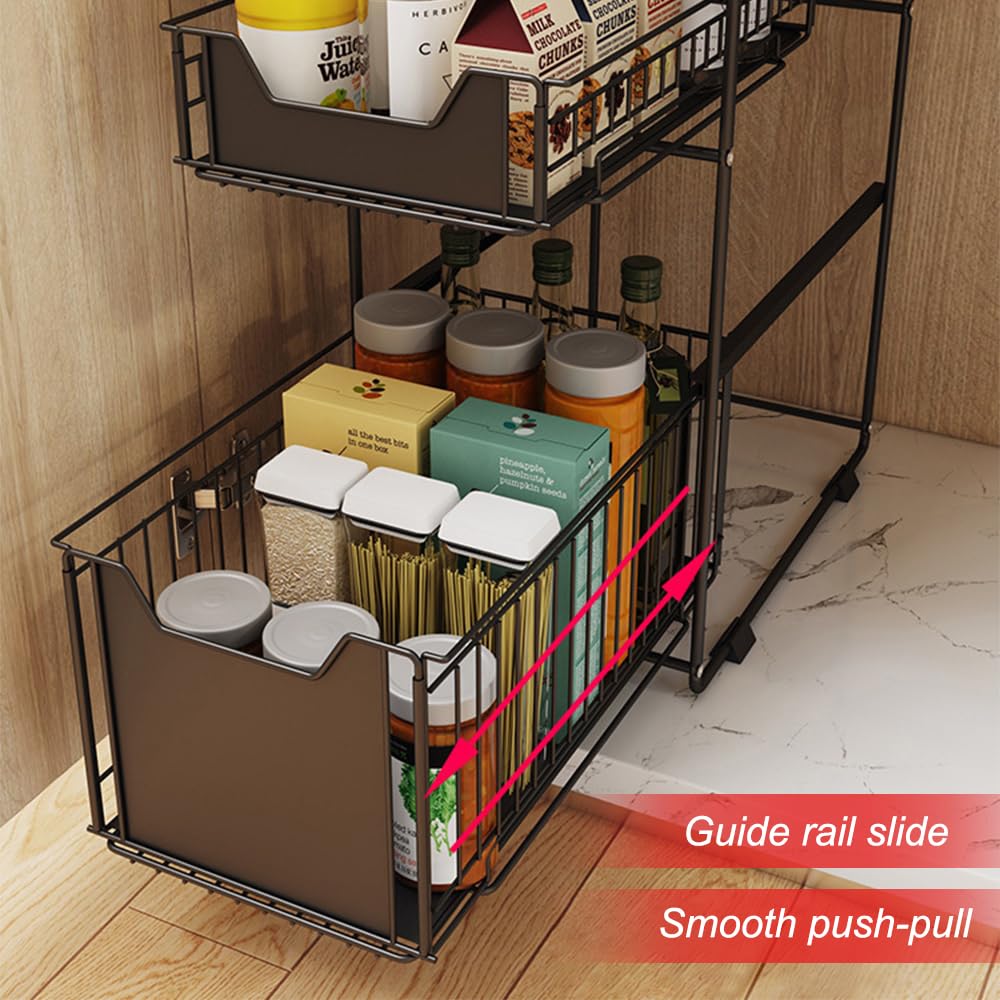 OHMG Schiebeschrank Korb herausziehen Organizer Schublade, küchen küchenschrank organizer,spülbecken organizer unter Waschbecken Schrank Lagerregal für Küchenarbeitsplatte (schwarz-2p)