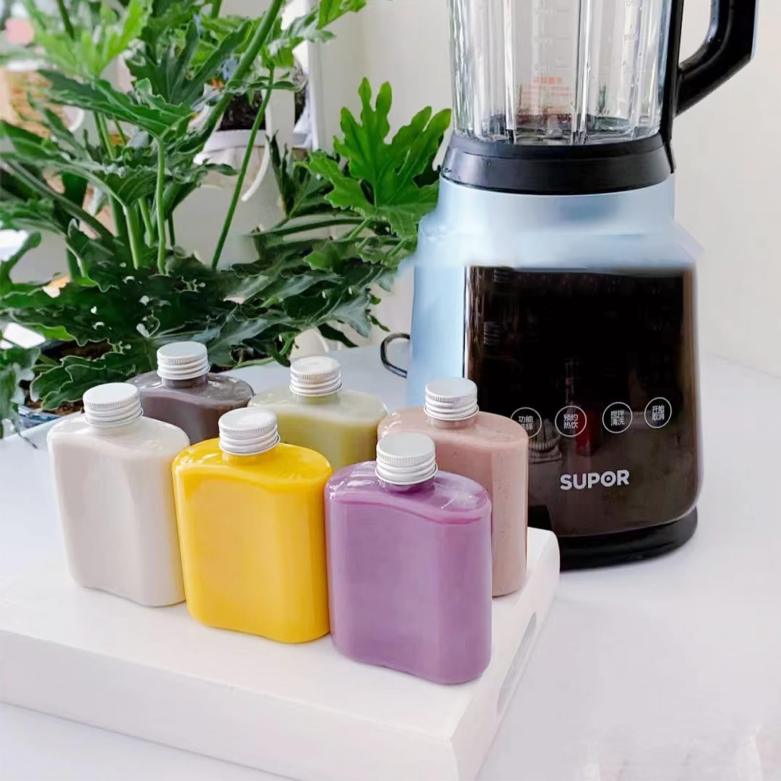YAYODS Confezione da 50 bottiglie di plastica con tappo in alluminio, per liquori, succhi di frutta, bevande, latte, tè, alcol, liquori