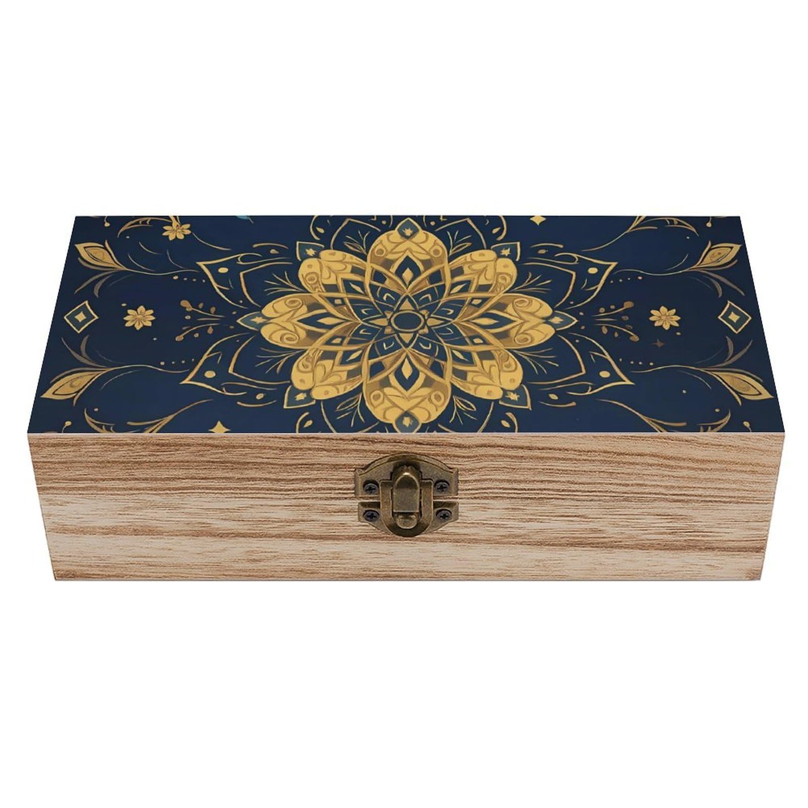 HLBSDM Deamy Blue And Gold Mandala Retro Wooden Storage Box Jewelry Art Gift Boxs Decorative Keepsake Boxes