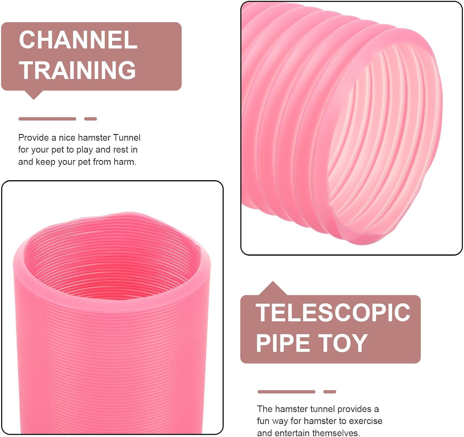 TEHAUX Hamster Tunnel and Ferret Tube Plastic Hideout Expandable Play Tunnel for Small Animals Cage Guinea Pigs and Ferrets Pink