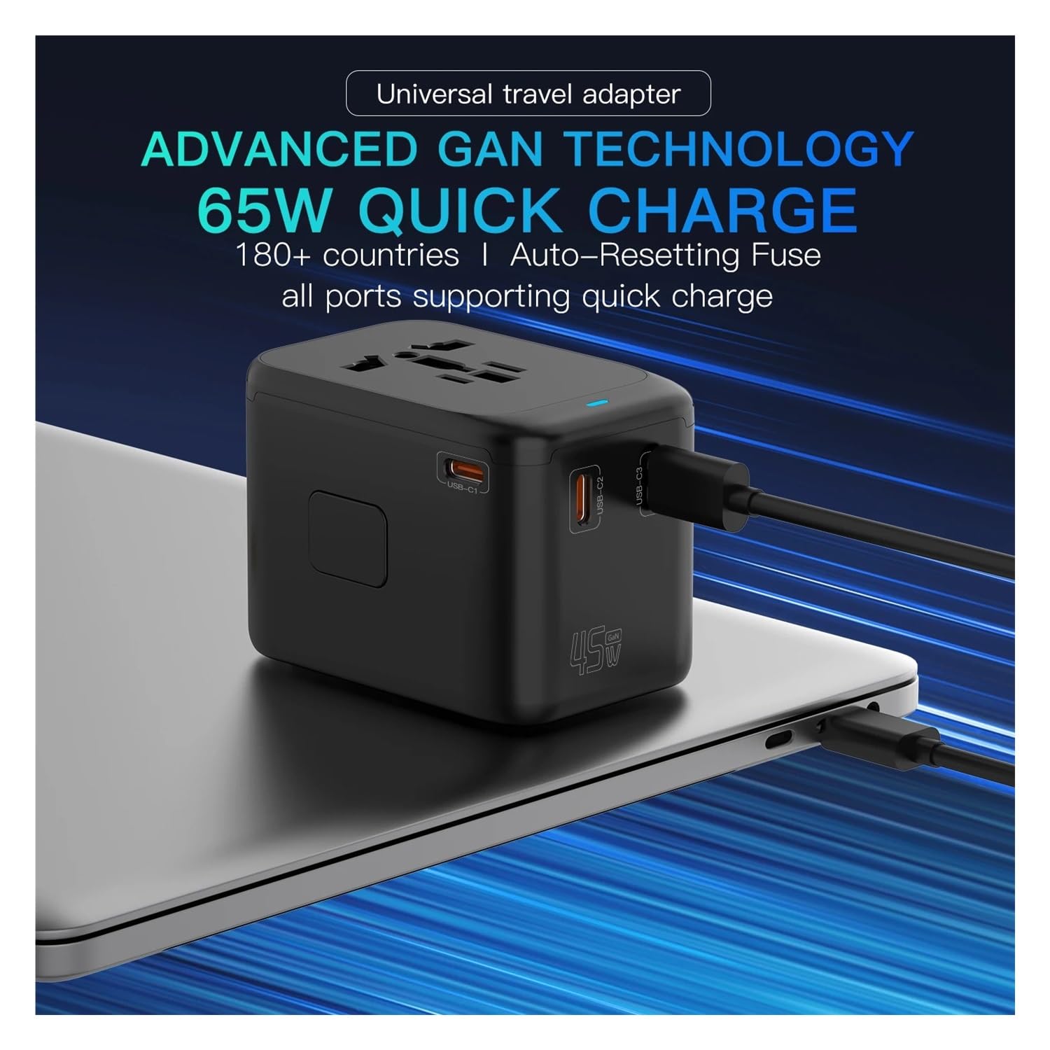 45W GaN Universal-Reiseadapter 4 USB-C Weltstecker-Ladegerät