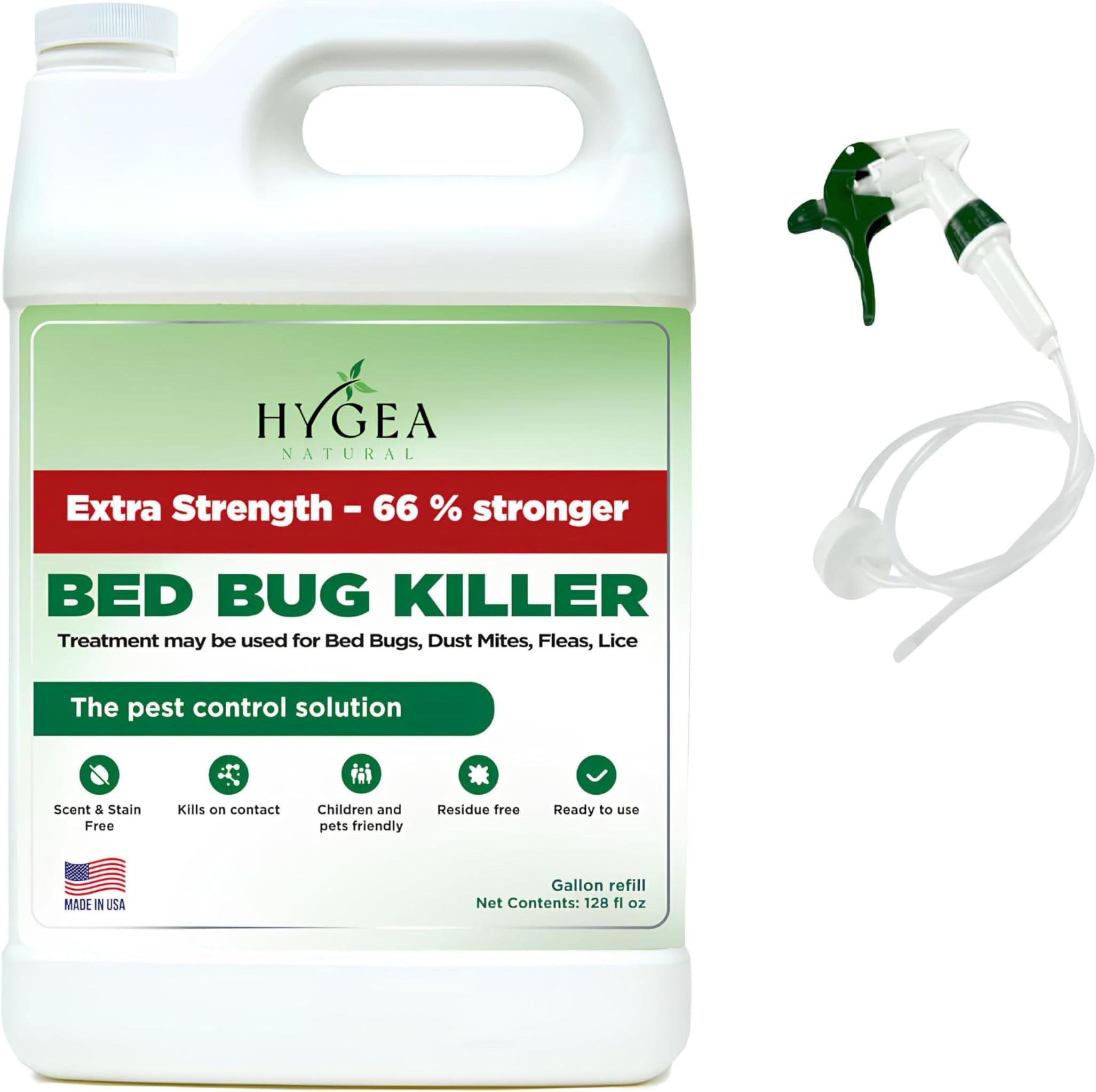 Hygea Natural Extra Strength Bed Bug Killer & Mite Spray- Child & Pet Friendly - Stain & Odor Free - 66% Stronger Natural Formula (128 oz)