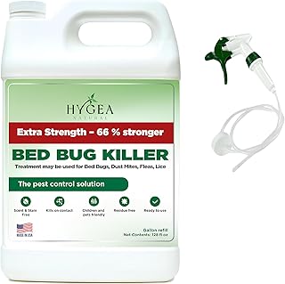 Hygea Natural Extra Strength Bed Bug Killer & Mite Spray- Child & Pet Friendly - Stain & Odor Free - 66% Stronger Natural Formula (128 oz)