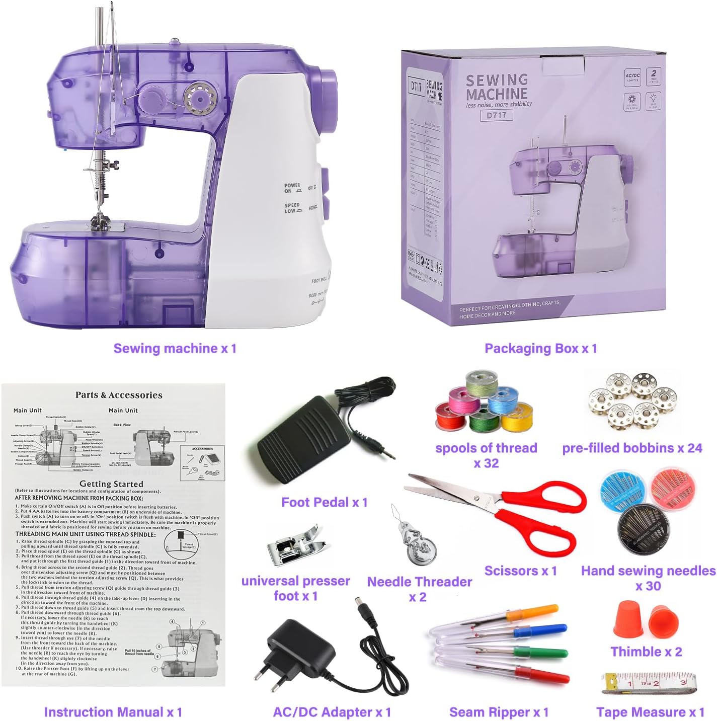 Sewing Machine for Beginners with Expansion Table and Finger Guard & Light and 42Pcs Sewing Kits Mini 2-Thread 2-Speed 2-Switches Foot Pedal,Portable Samll Electric Sewing Machines for Kids Ages 8-12 - Image 9
