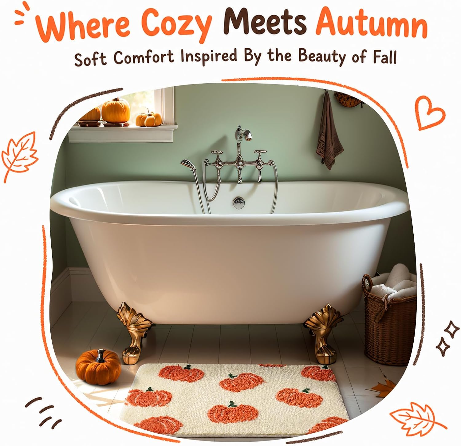 TRUEDAYS Fall Pumpkin Bathroom Rug, Tufted Bath Mat, 30 x 20 Inch | Aesthetic Pumpkin Pattern Design, Soft Tufted Surface, Non Slip TPR Backing, Water Absorbent, Fall & Thanksgiving Home Decor