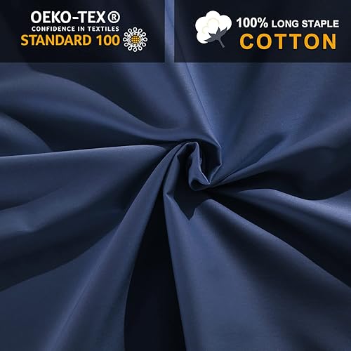 Miniatura 4 de MILDLY Sábana bajera ajustable de bolsillo profundo solamente, tamaño Queen 60"x80", 100% algodón de fibra larga, azul marino, sábana inferior