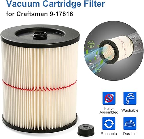 Miniatura 3 de Filtro de repuesto para Shop Vac Craftsman 9-17816 Filtro de aire húmedo y seco para aspiradora de 5, 6, 8, 12 y galones más grandes, paquete de 2