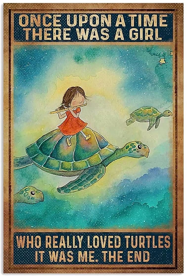 Tin Sign Girl Who Likes Turtles Nostalgic Tin Signs Funny Poster Art Wall Decor for Pub Bar Vintage Wall Stickers 12x16 Inch