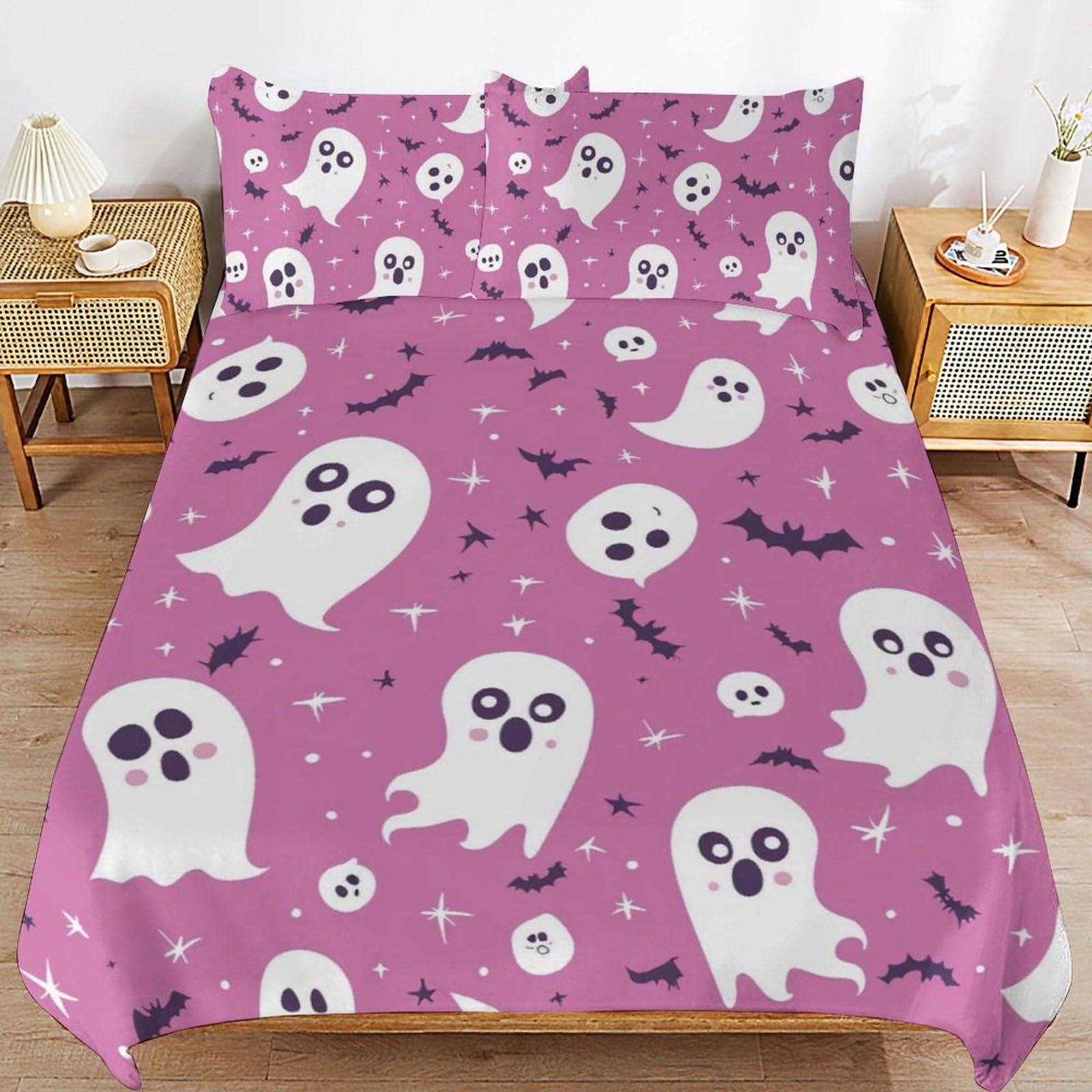 Ropa de cama con diseño de animales rosa suave y transpirable para niños