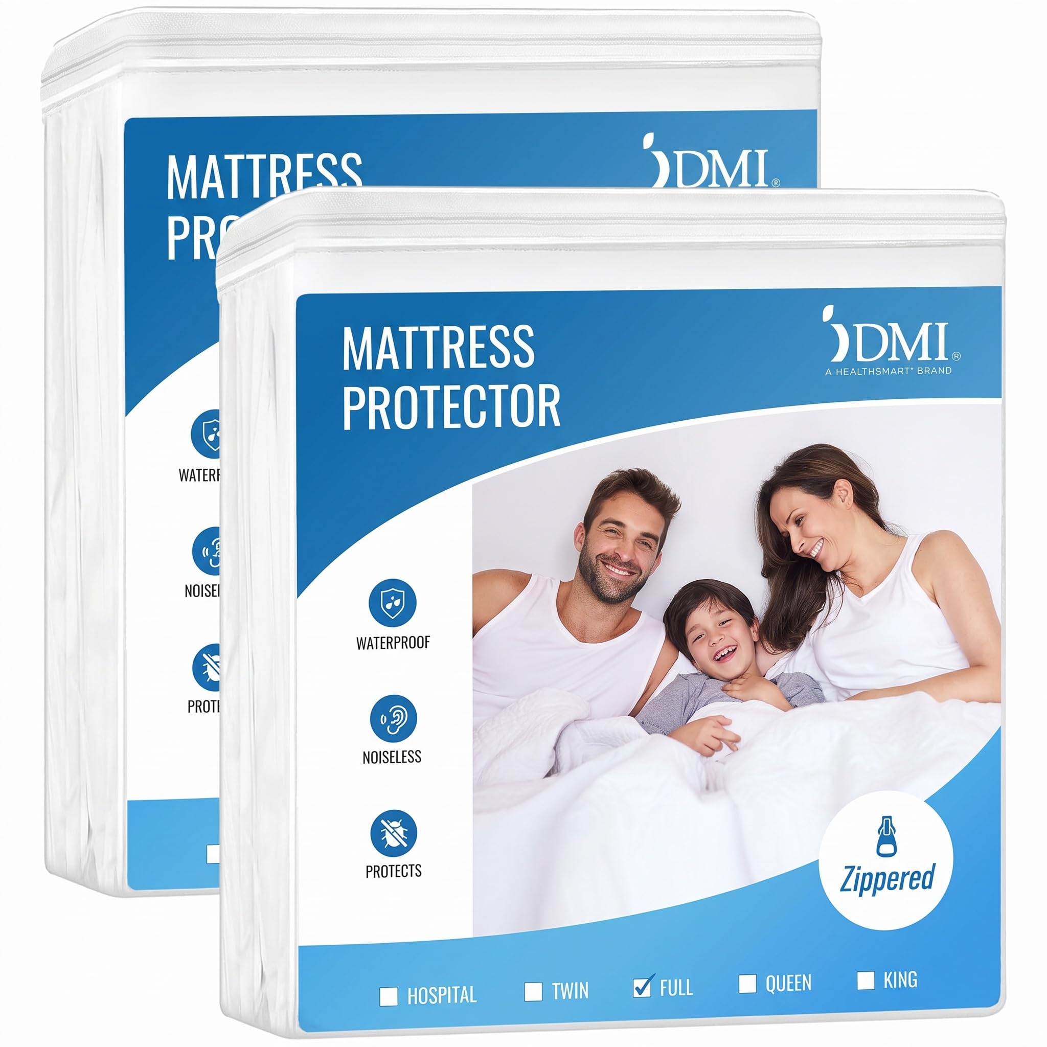 DMI Waterproof Mattress Protector and Mattress Cover, Soft, Encased Zippered Fit, Twin, Packaging May Vary (Pack of 2)