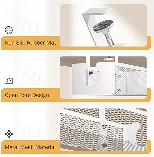 Miniatura 5 de DELAMU Bandeja de organización de cables para debajo del escritorio con 2 agujeros abiertos, organización de cables de malla metálica con abrazadera