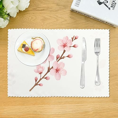 Miniatura 3 de Rectangular Placemats Set of 4, Heat Resistant Cherry Blossom Branches Printed Kitchen Dining Table Mats