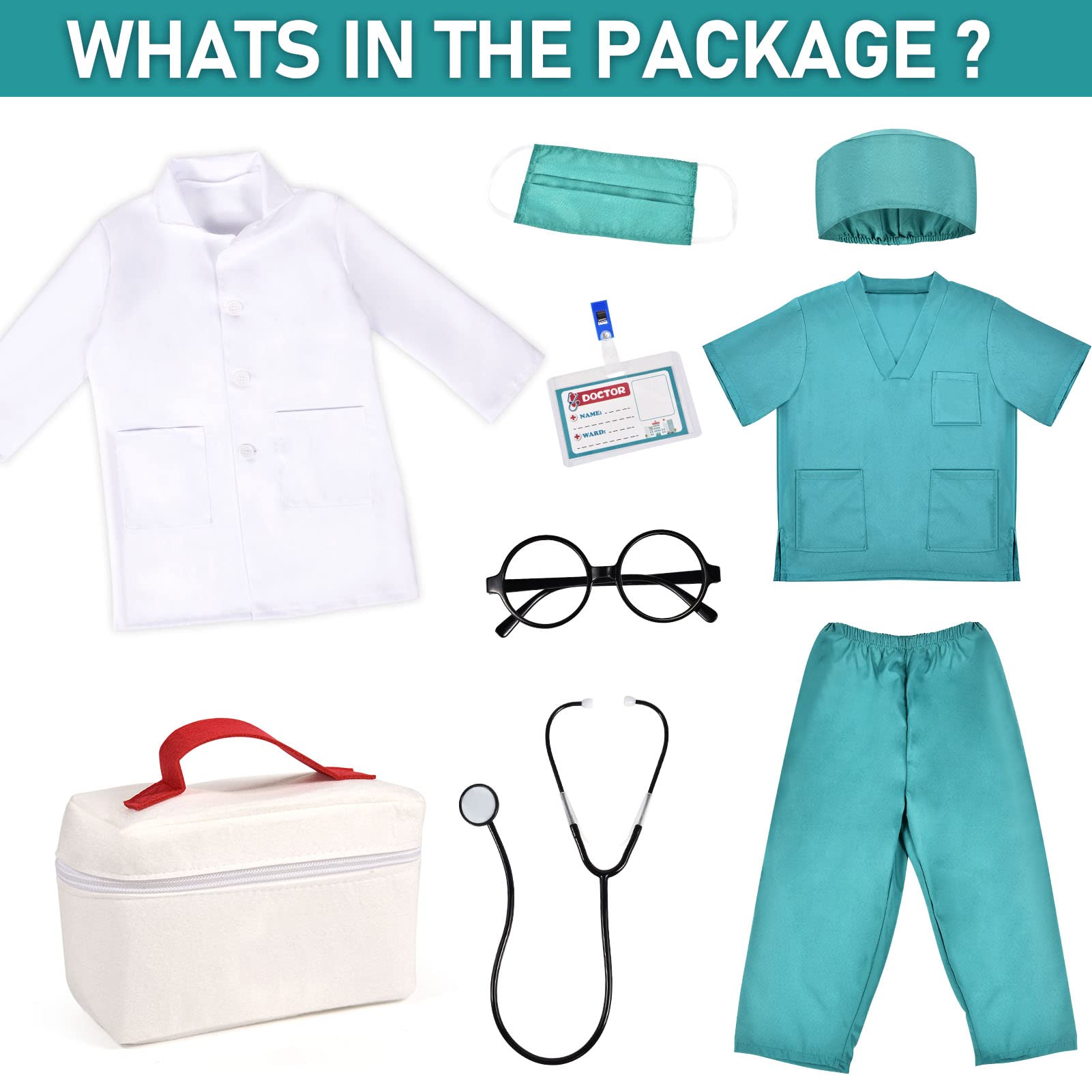 Arztkoffer Kinder Kostüm Arzt Kinder Arztkittel Kinder Verkleidungskiste mit Doktor Rollenspiel Zubehör Fasching Halloween Geschenke für Kinder Jungen Mädchen 3 4 5 6 7 8 9 10 Jahre
