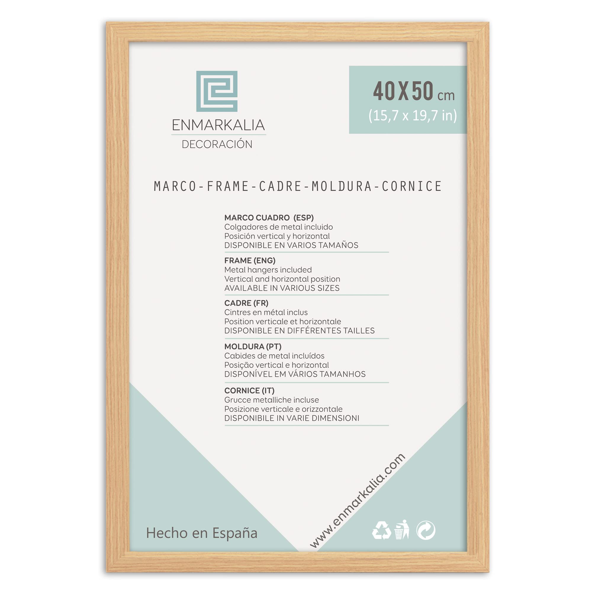 Enmarkalia Marco 40 x 50 cm - color Madera (moldura de 30x15 mm) X1 Ud.