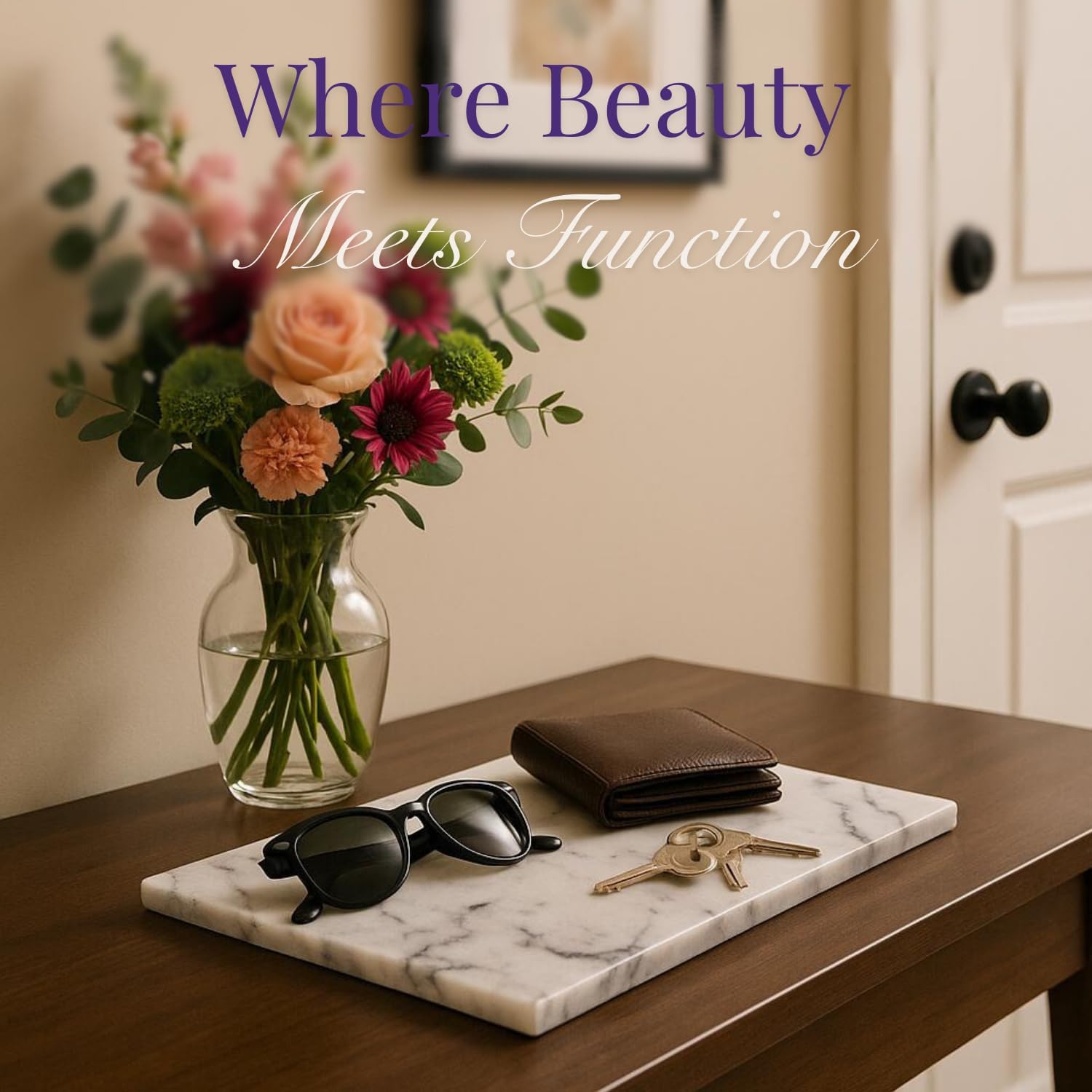 Handcrafted Marble Tray – Bathroom Counter Organizer, Jewelry Tray, Perfume Organizer & Decorative Tray for Vanity Accessories, Coffee Table Decor & Bathroom Countertop (Rectangular, Leilac)