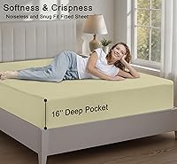 Vista 4 de RUVANTI Sábana bajera ajustable 100% algodón tamaño matrimonial – Sábana bajera de percal refrescante crujiente – transpirable y duradera – Bolsillo