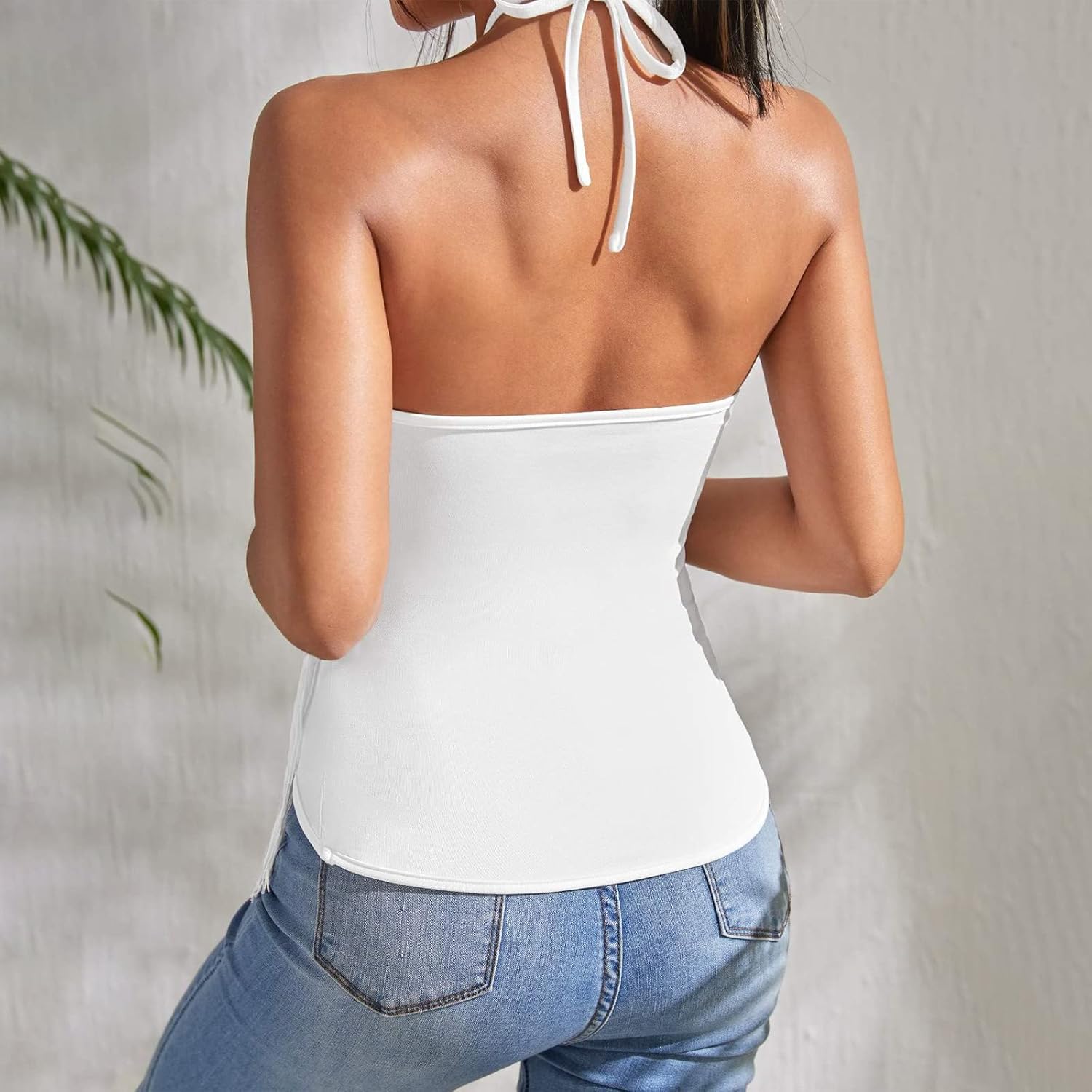 Vista 3 de XOWRTE Women's Sexy Hollowed Out Backless Crop Cami Top Halterneck Tassel Suspender Summer Girl Cocktail Party Vest Clubwear