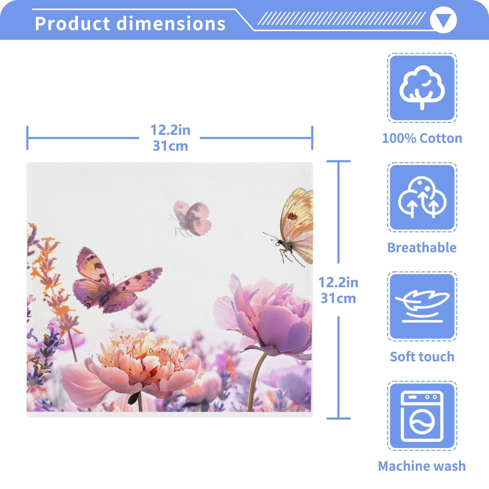 ALAZA Wash Cloth Set 100% Cotton Fingertip Towels Face Cloths Sets Lavender Butterfly Highly Absorbent Soft Feel Set of 2