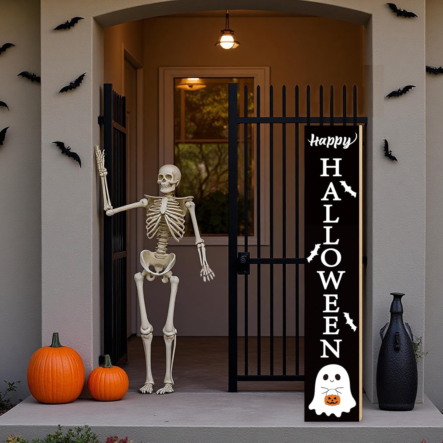 Halloween Porch Decor Outdoor Halloween Decorations Wooden Cute Ghost Boo Porch Sign Door Decorations Indoor Outside Welcome Sign for Front Door 46.8 Inch