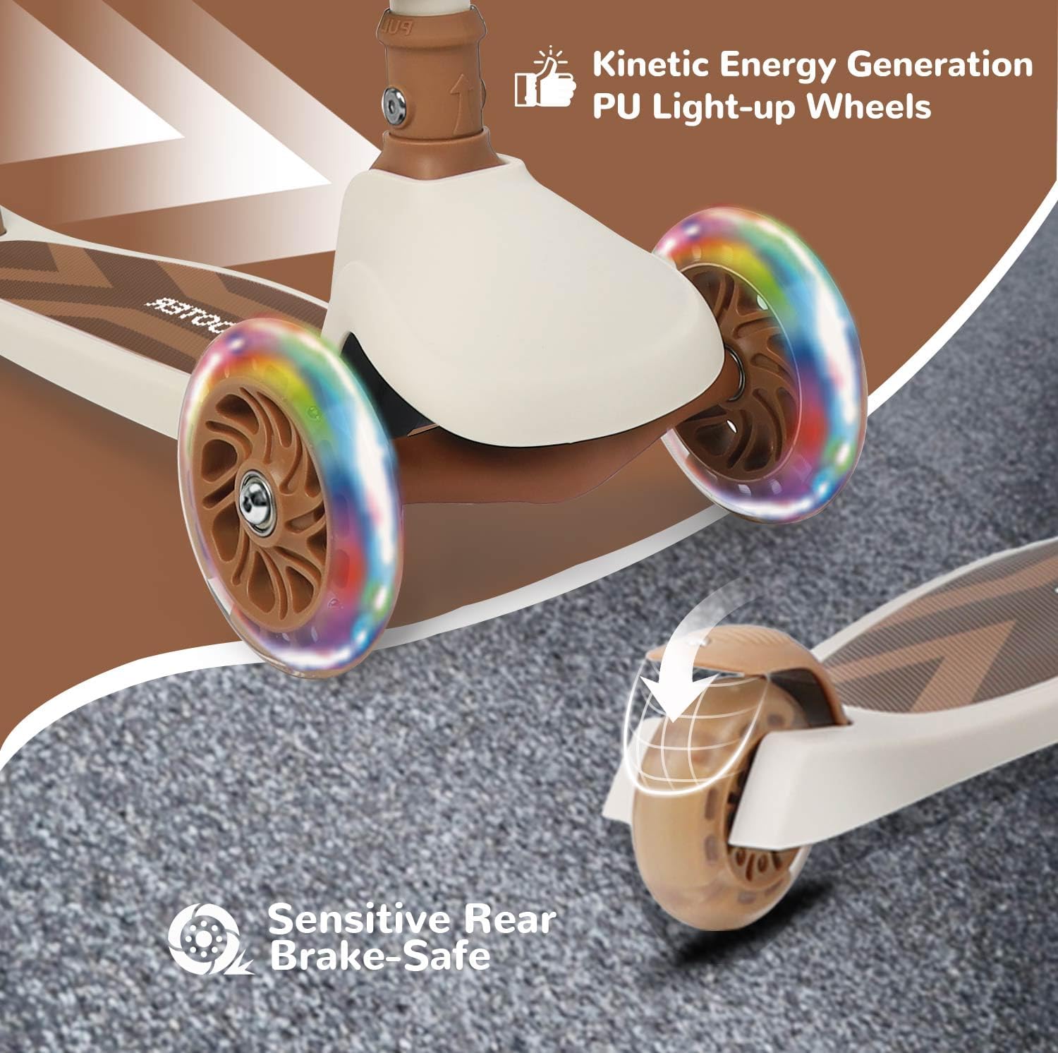 Stompa Kids Scooter 2-in-1 Light Up 3 Wheel Kick Scooters Max 110 Lbs | 4 Levels Adjustable Handlebar, Foldable Seat, Widen Non-Slip Deck for Girls & Boys