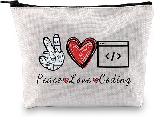 Miniatura 1 de JXGZSO Programador - Bolsa de cosméticos Peace Love Coding Neceser de aseo Code Worker Gift Coder regalo de jubilación Codificación de amor de paz