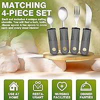 Vista 6 de Juego de 4 utensilios adaptativos para temblores de manos, Parkinson, artritis, pesado, fácil agarre, asas extra anchas - cuchillo, tenedor