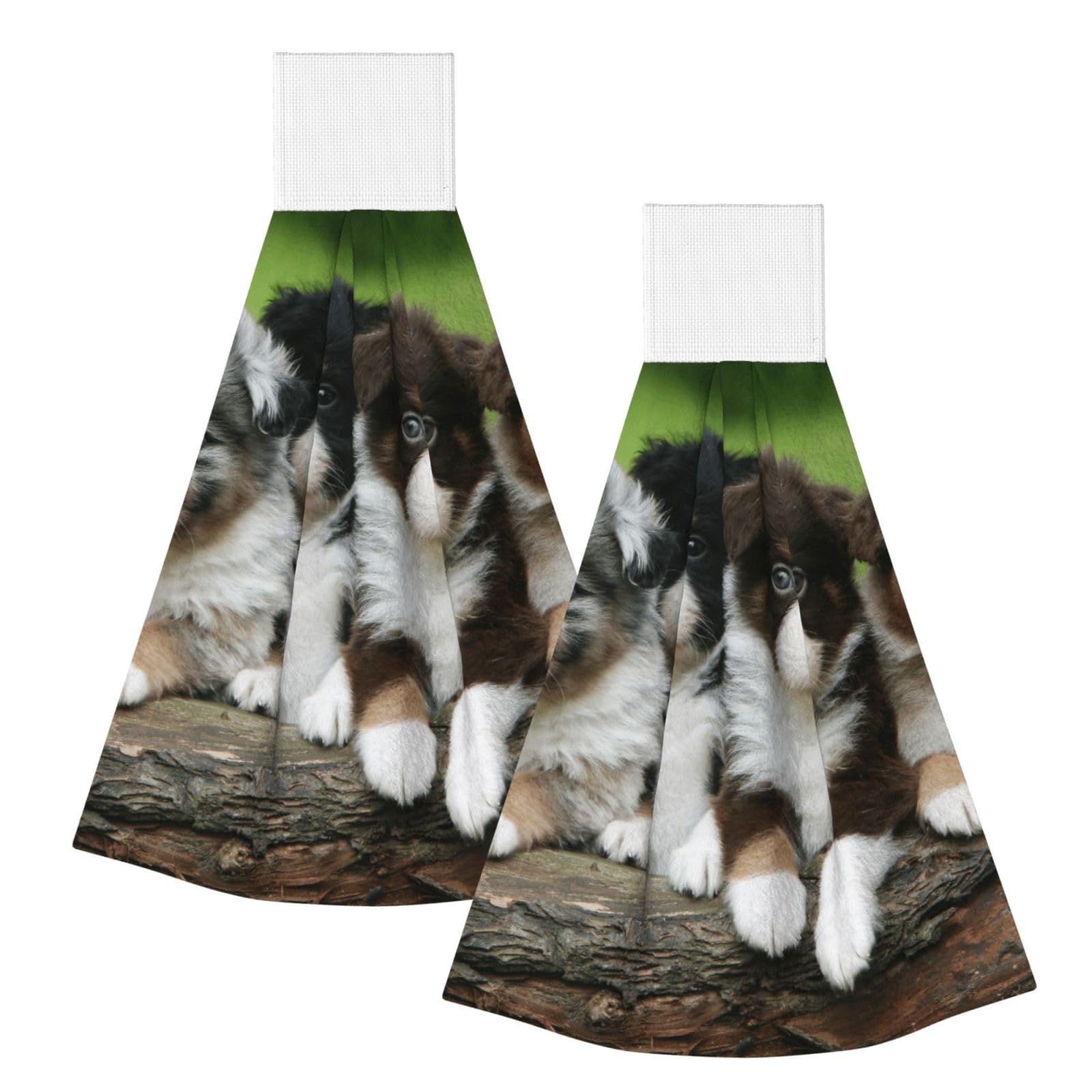 DOPKLNA Australian Shepherd Small Puppies, 2 Pcs Hanging Coral Fiber Hand Towels for Bathroom, Absorbent Kitchen Towels