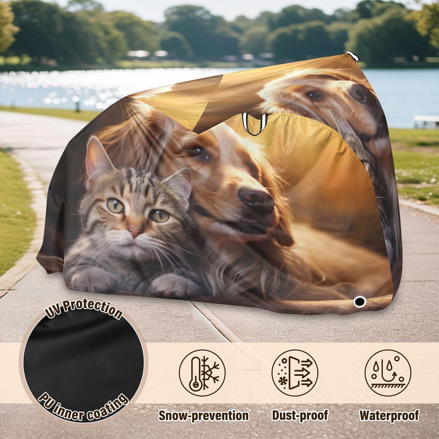 ALAZA Dog & Cat Bike Cover Waterproof Outdoor Ebike Bicycle Covers Tarp Protection for 1/2 Bikes, Sun UV Dust Wind Proof