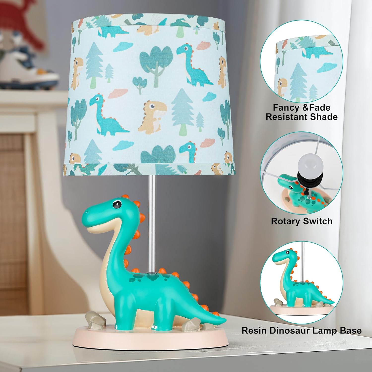 Hamucd Small Green Dinosaur Table Lamp for Bedroom Nightstand Decor,Animal Nursery Single Bedside Lamp for Kid Study Room,Cute Desk Lamp for Boy Girl Toddler Play Room,1 LED Bulb Included - Image 5