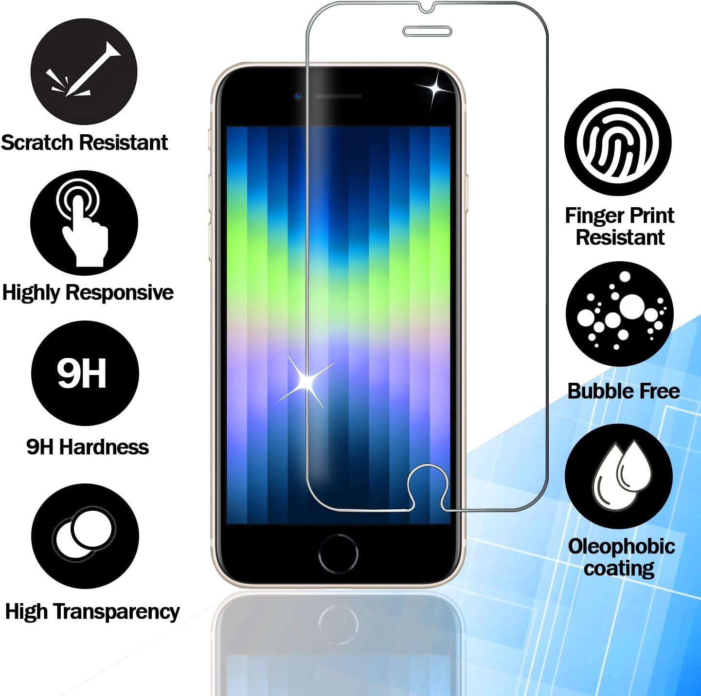 RKINC Screen Protector [4-Pack] for iPhone SE 3 2022/2 2020, iPhone 7 / iPhone 8, Tempered Glass Film Screen Protector, 0.33mm [Anti-Scratch][Anti-Shatter][Bubble-Free]