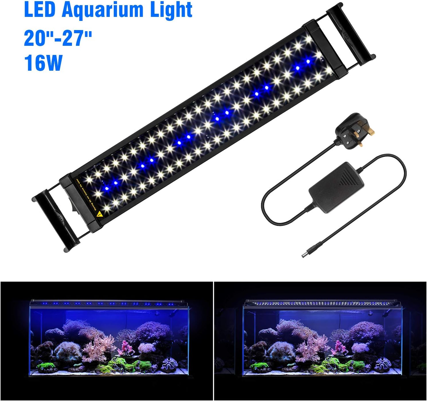 FTALGS LED Aquarium Lights,Fish Tank Light with Extendable Brackets, Blue and White LEDs For Fresh water and Salt Water (60A=20"- 27"(50CM))