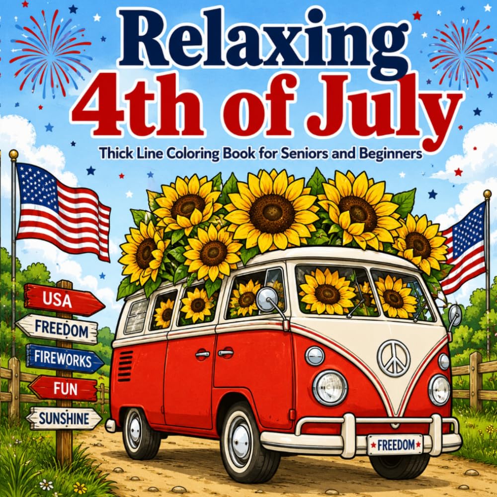 Relaxing 4th of July: Thick Line Coloring Book for Seniors and Beginners