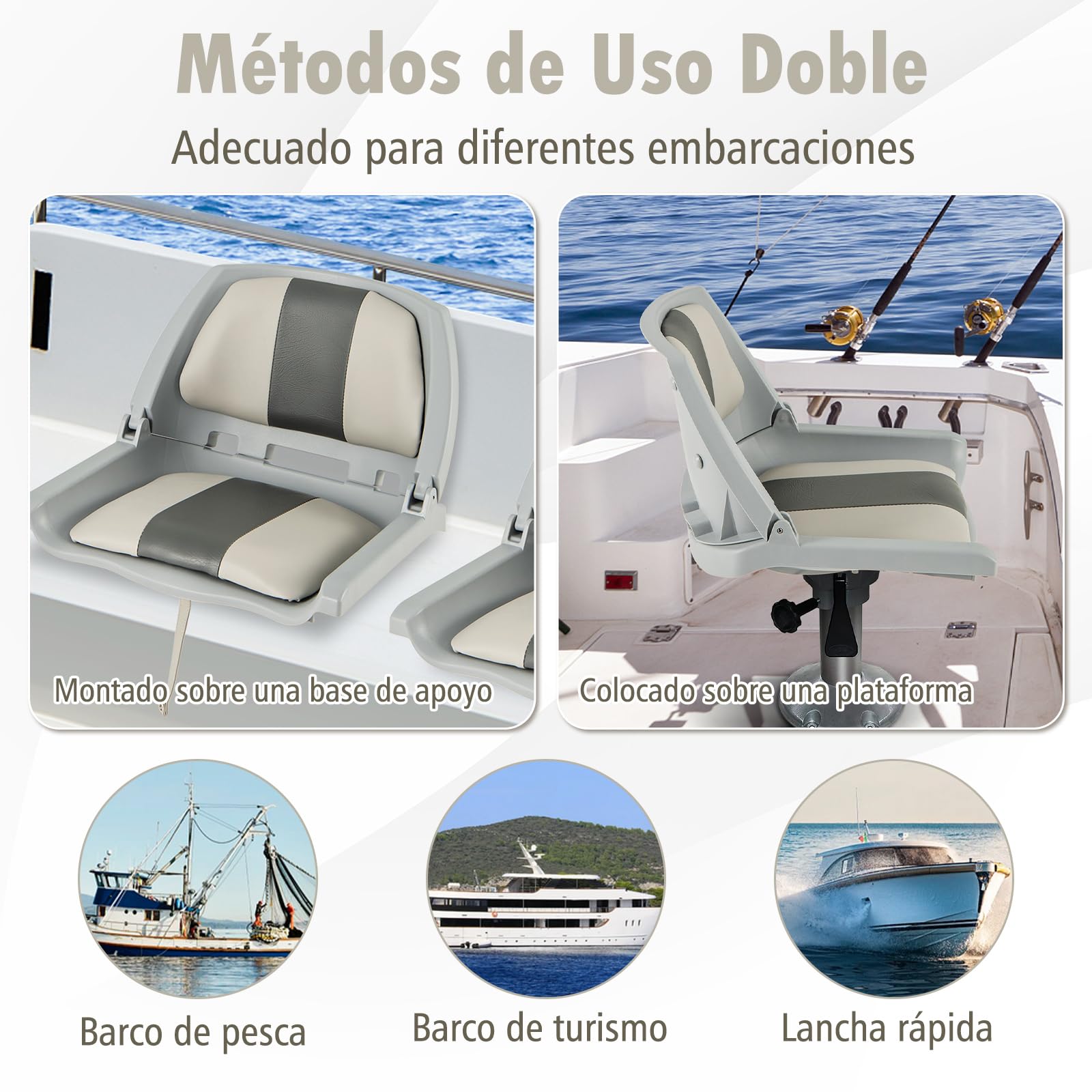 COSTWAY Asiento Barco Plegable, Sillas para Barco con Respaldo Bajo, Cojines Tapizados de Cuero de PVC, Asiento Yate Impermeable, Canoa