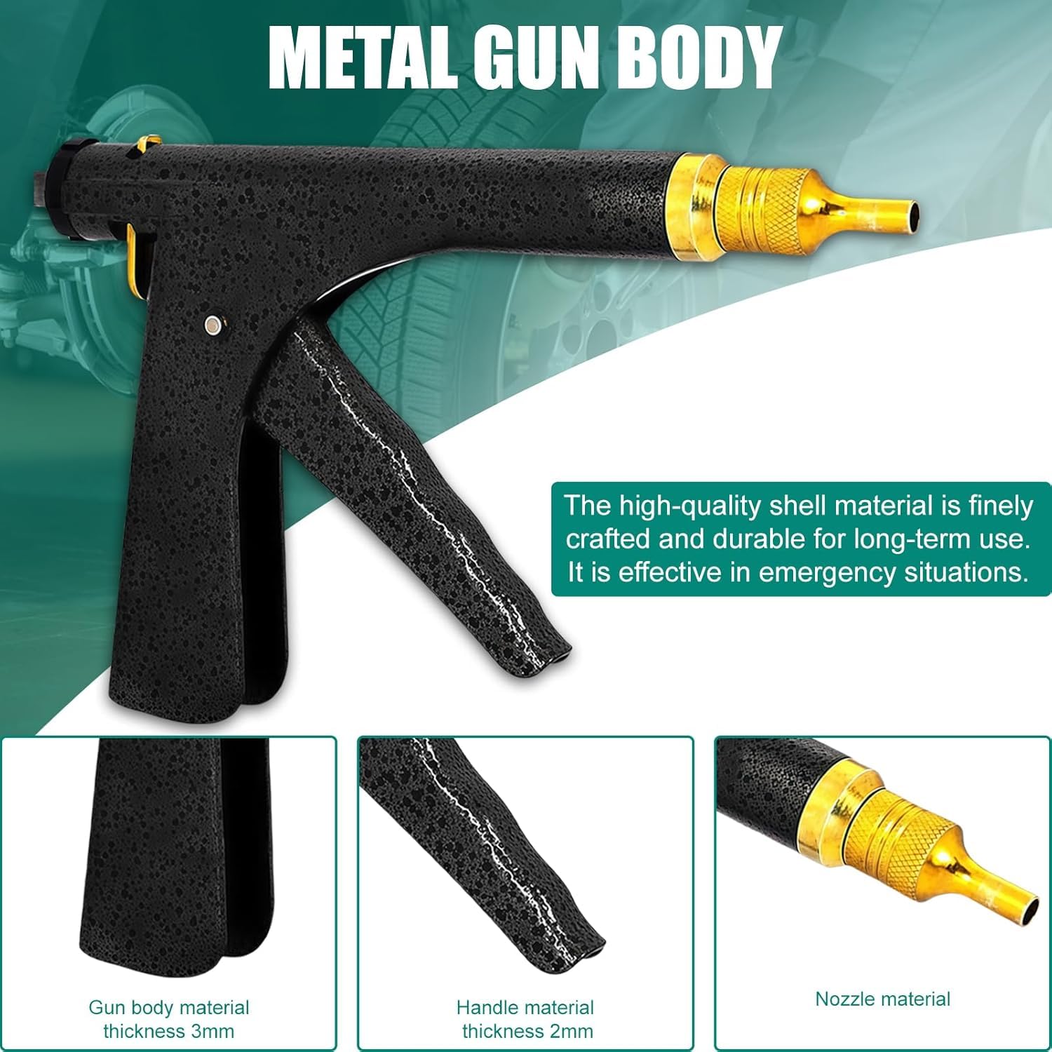 Kit de Reparación de Neumáticos Tapón Champiñón, Todo-en-Uno con Pistola de Gatillo para Emergencia en Carretera, Fijación Rápida en 10 Segundos para Coches, Motocicletas, Camiones, ATV y Tractor
