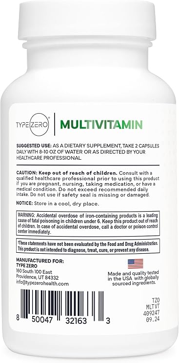 Type Zero Multivitamin Capsules (1,300mg) 120 Capsules, Vegetarian Friendly