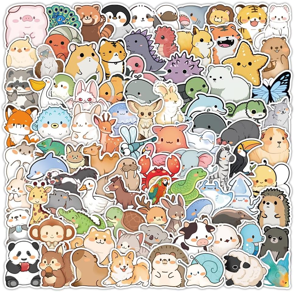 Animal Stickers 100PCS, Water Bottle Stickers for Teens/Kids, Kawaii Cartoon Stickers for Skateboard Laptop
