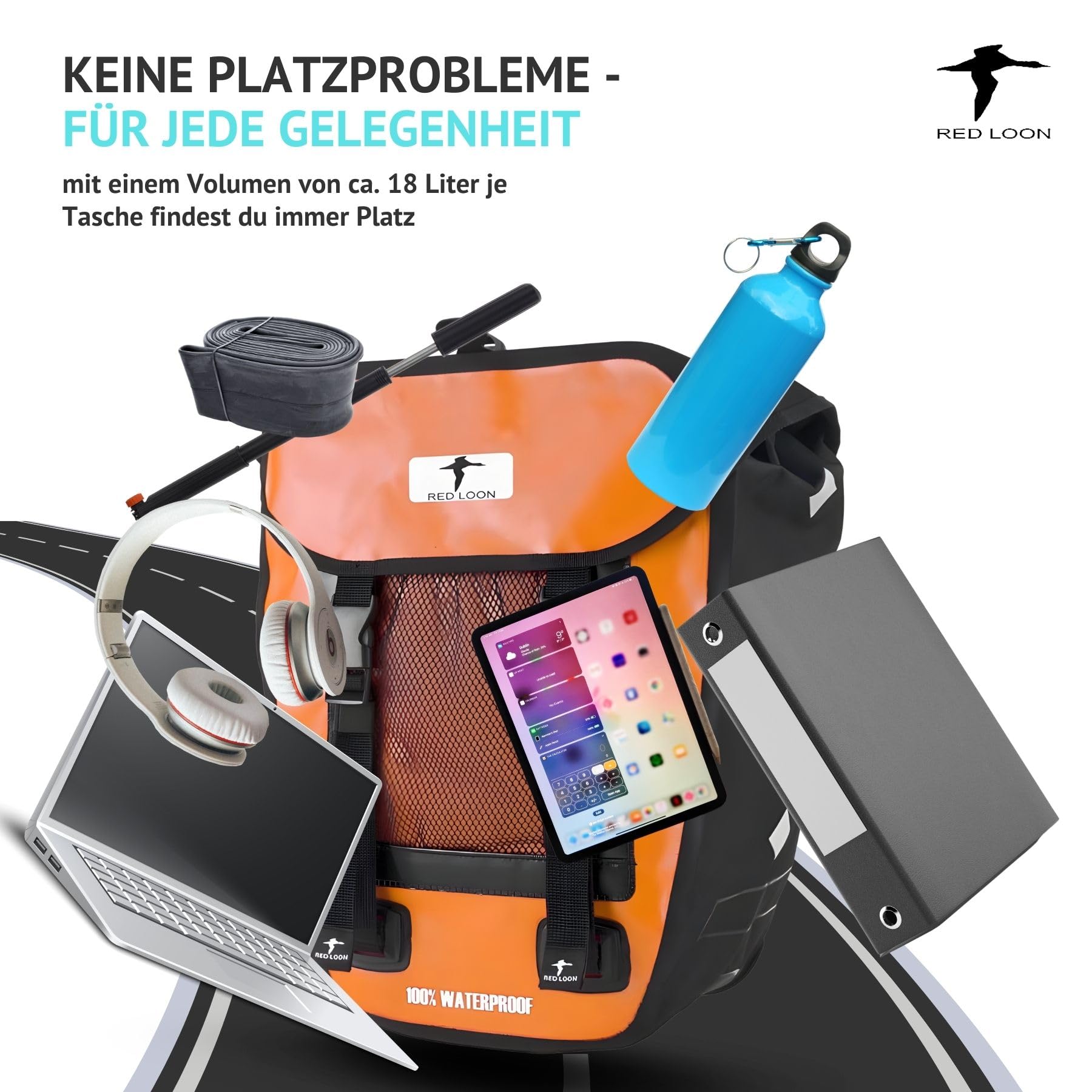 Red Loon 2 x Pro robuste Fahrradtasche aus LKW-Plane – wasserdichte Doppelpacktasche für Gepäckträger in orange